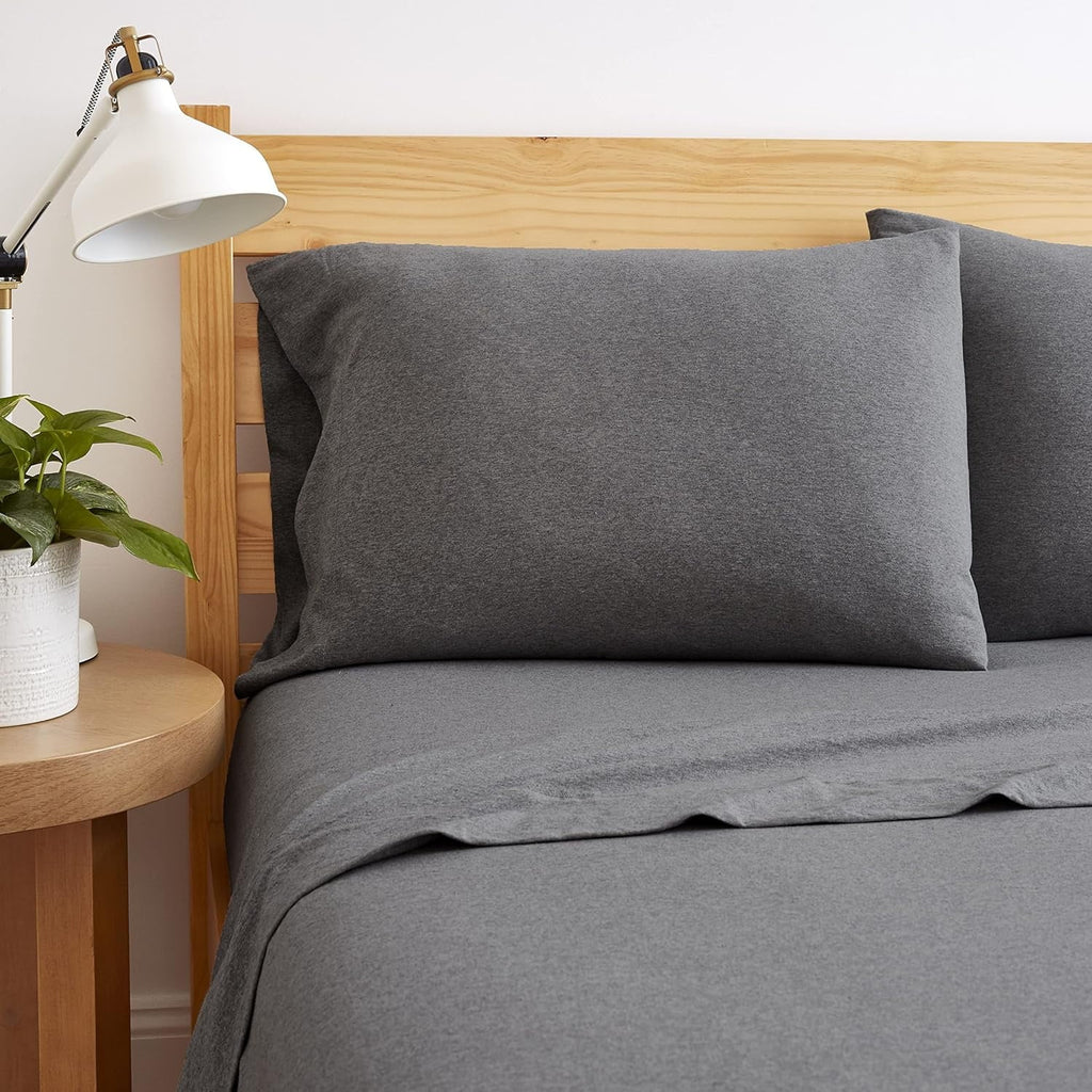 Ultra-Soft Jersey Sheet Set - 4 Pieces Queen Cotton Sheets Set - Stretchable Ultrasoft Luxury Knit Bed Linen (Dark Gray, Queen) - Breathable Egyptian Cotton Flat & Fitted Sheets Detail