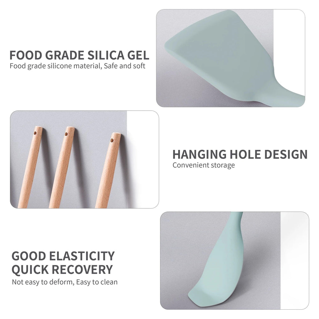 Ergonomic Cooking Silicone Kitchen Cooking Utensils Set, 19 Pieces Utensil with Holder, Heat Resistant, Green - Premium Stainless Steel Cooking Utensil for Non-Stick Pots Detail