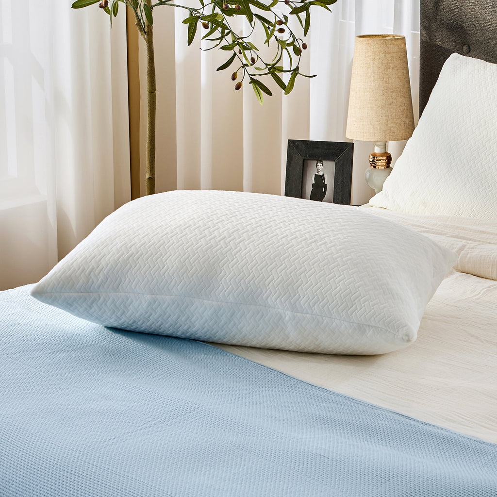 Ergonomic Memory Foam 2 Pack Bed Pillow, Shredded Gel Memory Foam Pillow, Standard Queen, Medium, Made in USA - Hotel Quality Plush Sleeping Pillows Detail