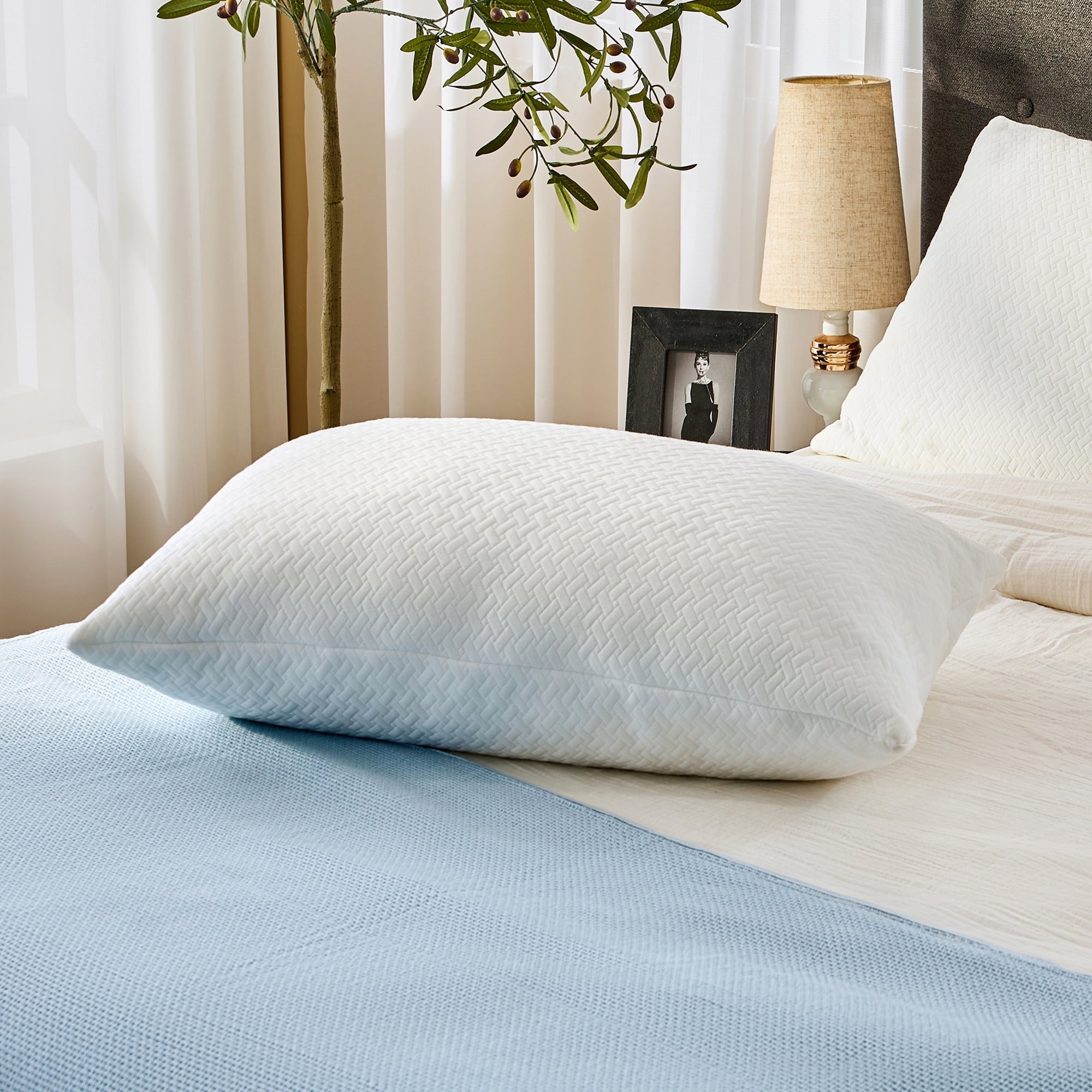 Ergonomic Memory Foam 2 Pack Bed Pillow, Shredded Gel Memory Foam Pillow, Standard Queen, Medium, Made in USA - Hotel Quality Plush Sleeping Pillows Detail