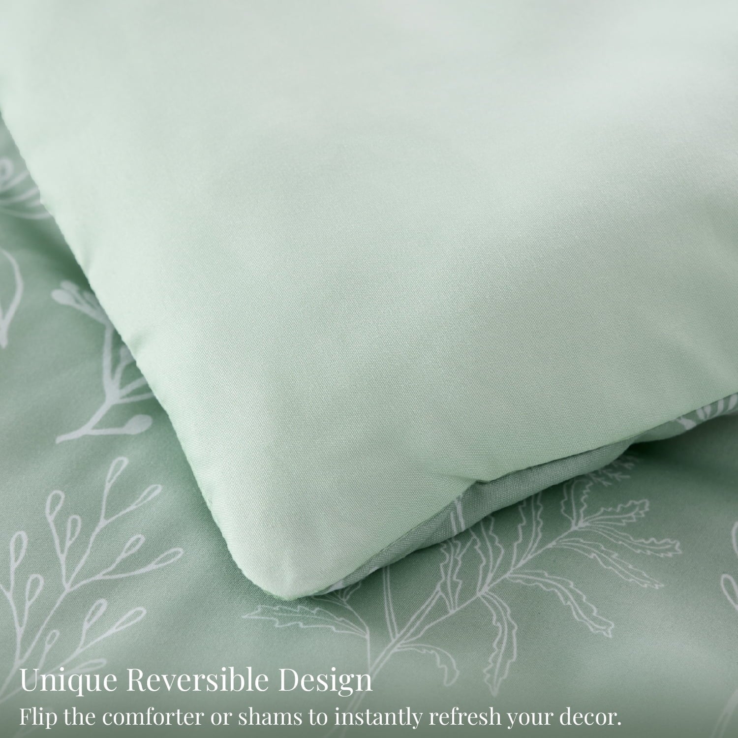 Heavyweight Warmth 3 Pieces Sage Green Floral Comforter Sets, 1 Botanical Flowers Reversible Comforter and 2 Pillow Shams, Queen Size Be... - Luxurious Quilted Duvet Cover Set Detail