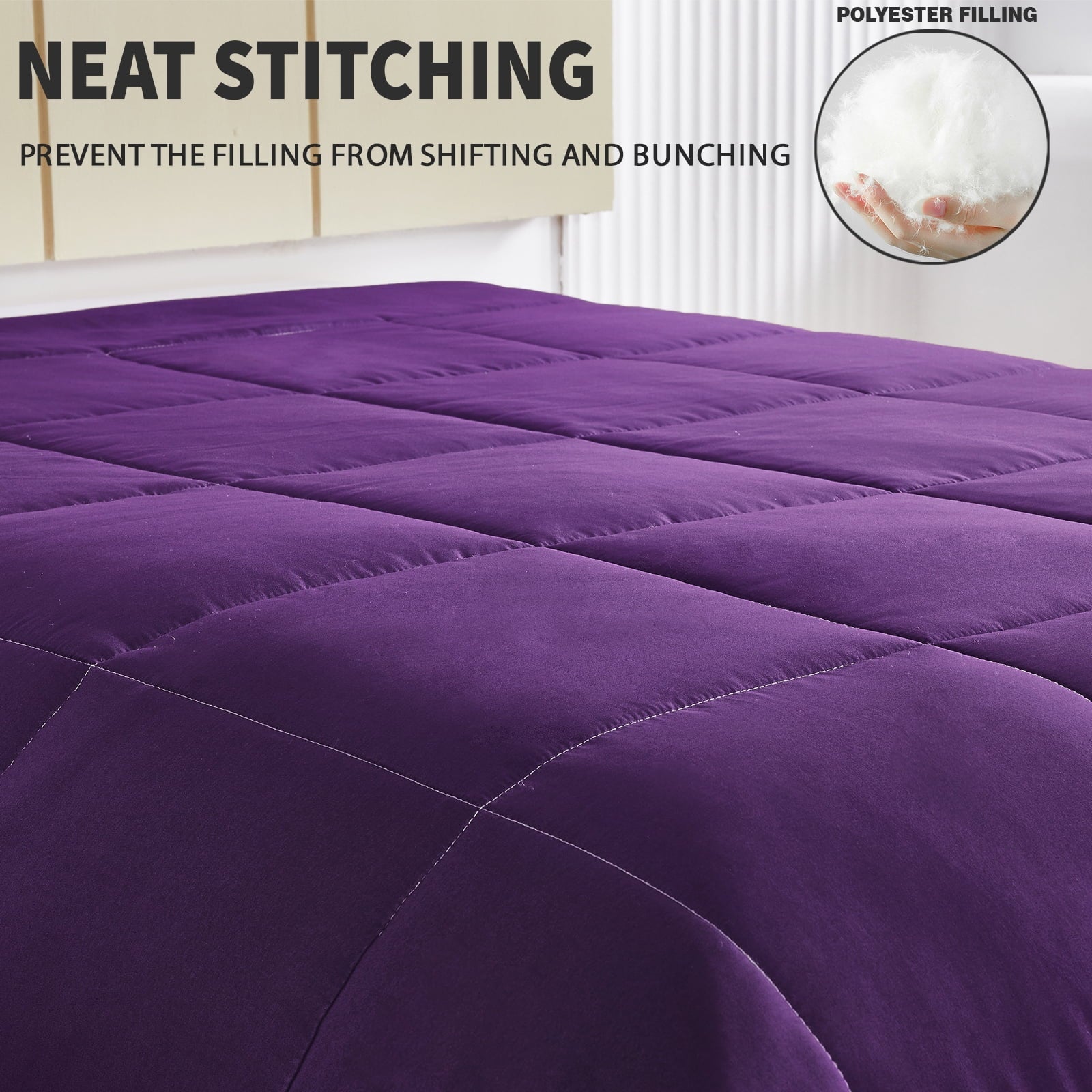 Heavyweight Warmth Lightweight Reversible 3-Piece Comforter Set All Seasons, Down Alternative Comforter with 2 Pillow Shams, Queen Size,... - Luxurious Quilted Duvet Cover Set Detail