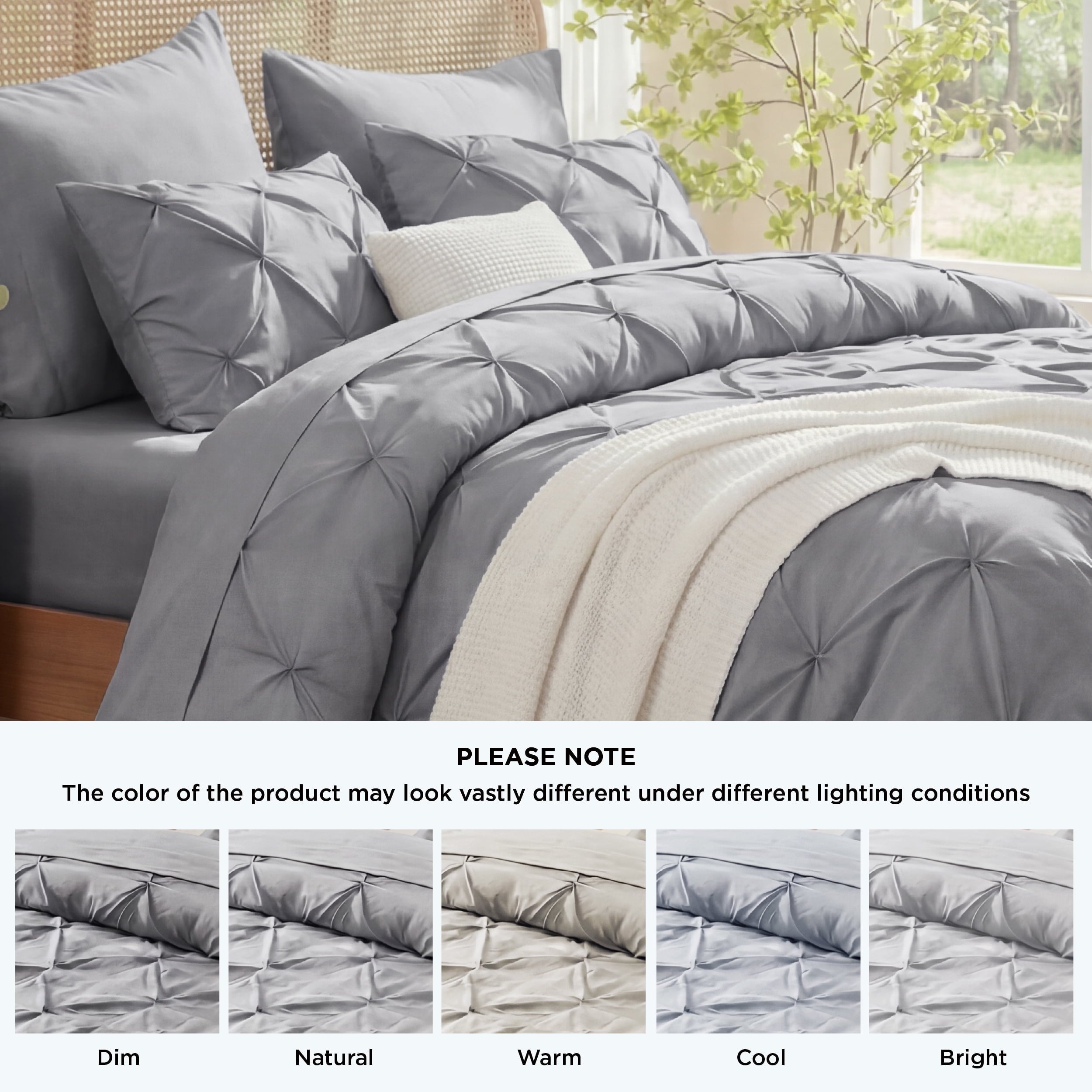 Fluffy Down Alternative Queen Comforter Set Grey, Bed in a Bag Queen Size Bedding, 7 Pieces Pinch Pleat All Season Comforter - All-Season Down Alternative Comforter Insert Detail