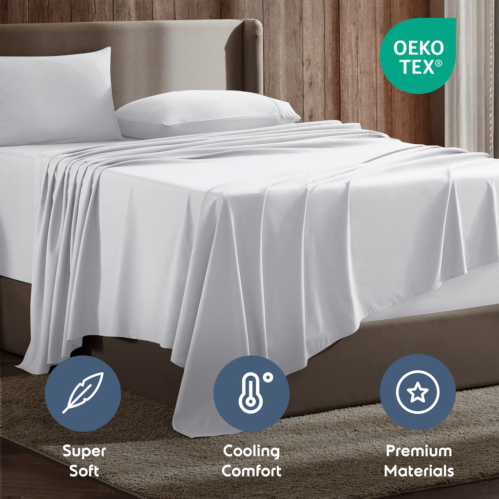 Wrinkle-Resistant Set, Hotel Style Deep Pocket 4 Piece Bed , Luxury Soft Microfiber Sheet Sets, White - Luxury Bed Sheet Set with Deep Pockets Detail