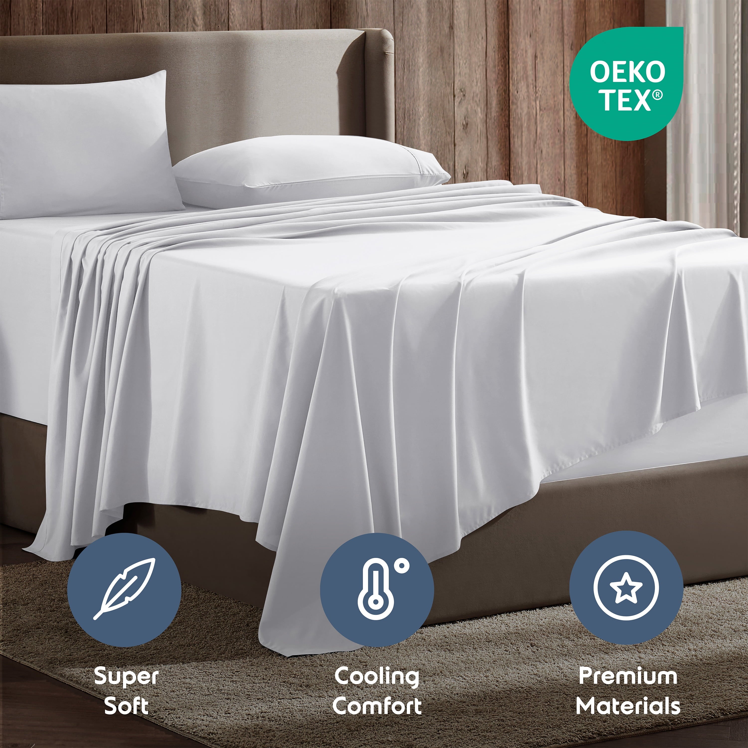 Wrinkle-Resistant Set, Hotel Style Deep Pocket 4 Piece Bed , Luxury Soft Microfiber Sheet Sets, White - Luxury Bed Sheet Set with Deep Pockets Detail