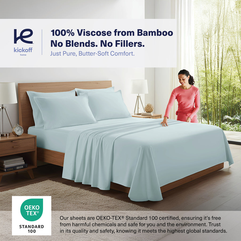 Cooling Sateen Kickoff Viscose Bamboo Sheets Twin Size 3-pc 100% Organic Bamboo Viscose Bed Cooling Sheets Twin Size Set Cool Beddin... - Cooling Hotel Quality Bedding Sheets and Pillowcases Detail
