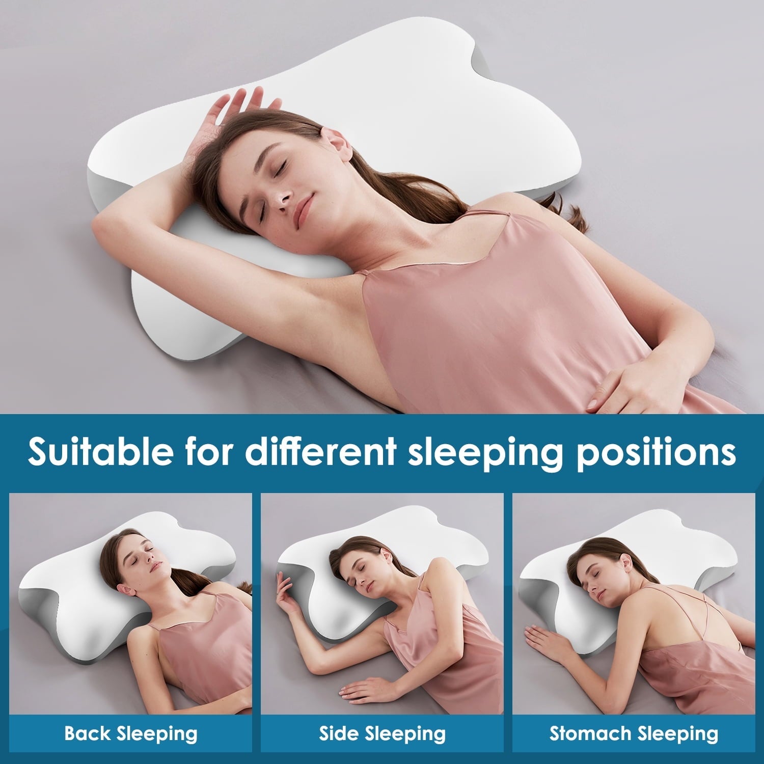 Decorative Plump Memory Foam Bed Pillow for Pain Relief,Ergonomic Memory Foam Pillows for Sleeping for Side Back Stomach&Sleepers with... - Ergonomic Memory Foam Pillow for Neck Pain Support Detail