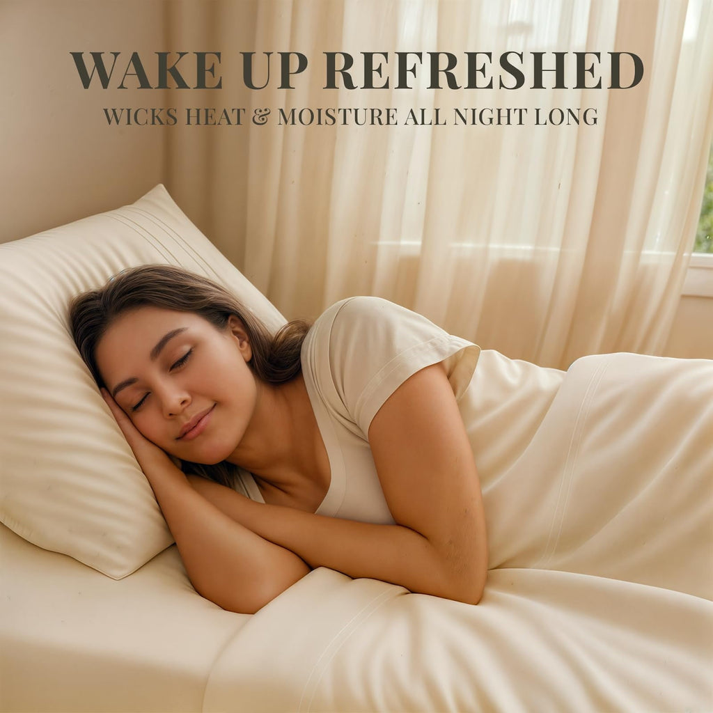 Premium Egyptian Cotton Sacred Thread Rayon Derived , 18'' Deep Pocket Cooling Sheets for Hot Sleepers, 6 PC Cooling Sheets (Queen Size - Premium Ultra-Soft Pillowcase Pair for Sleeping Detail