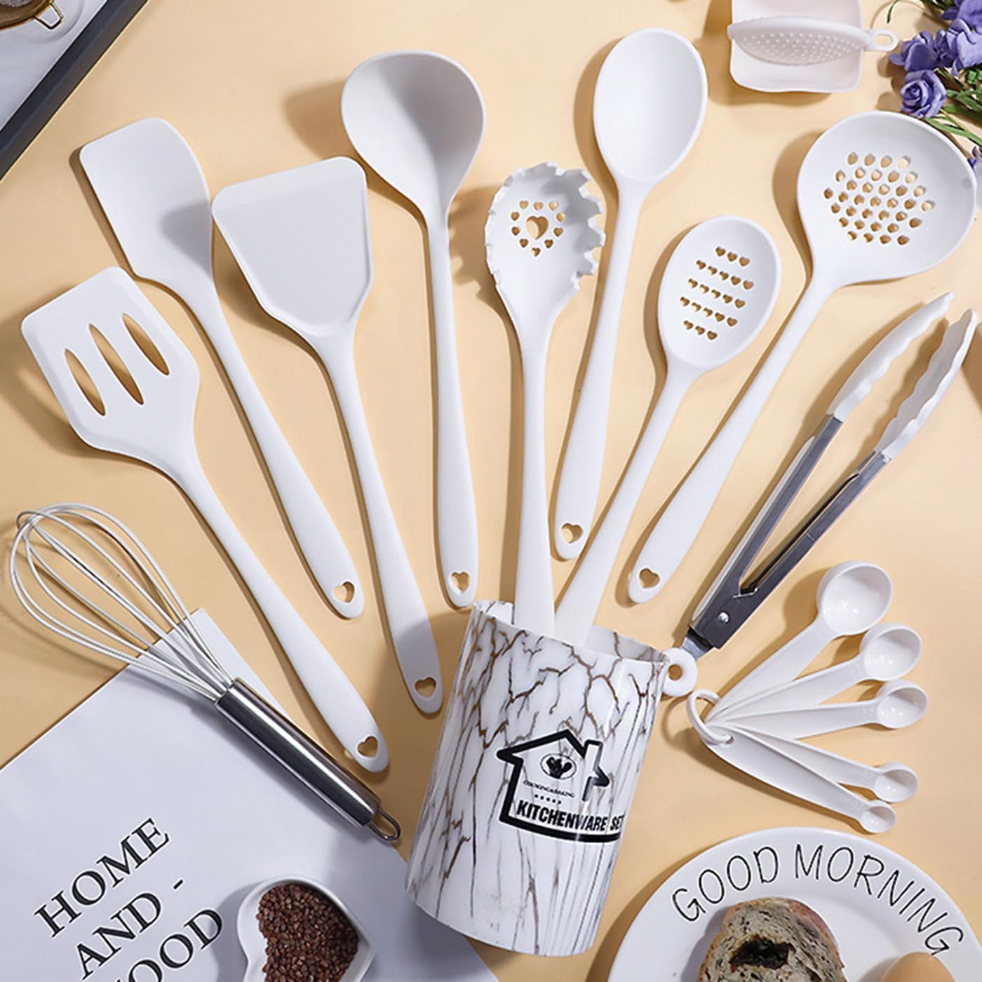 Heat-Resistant Silicone Cooking Utensils Set - 446°F Heat Resistant Kitchen Utensils,Turner Tongs,Spatula,Spoon,Brush,Whisk,Kitchen ... - Heat-Resistant Silicone Cooking Spatula Turner Detail