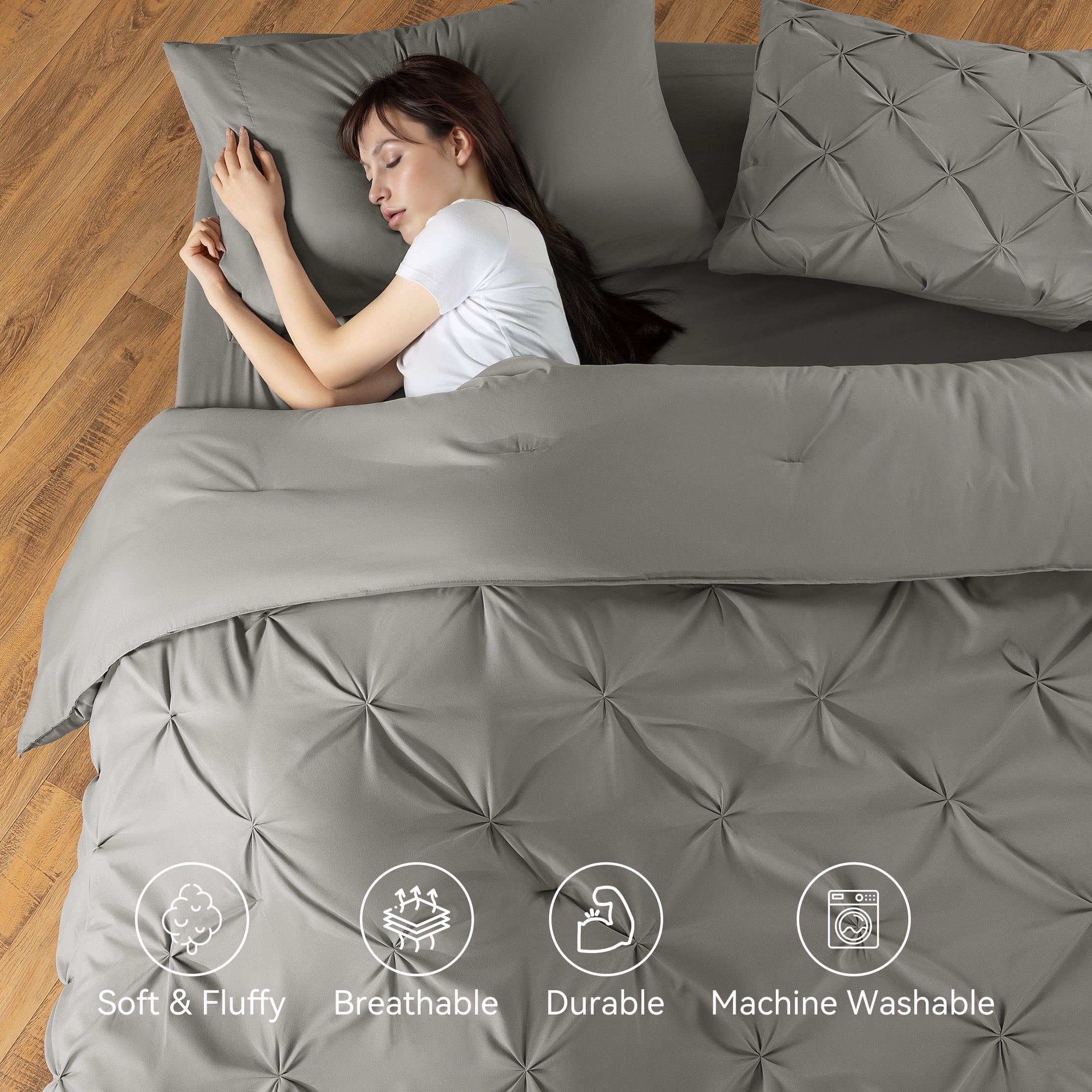Heavyweight Warmth Queen Comforter Set, 7 Pieces Bedding Sets for All Season, Bed in a Bag with Pleated Comforter - Flat Sheet & Fitted ... - Cloud-Like Soft Lightweight Bed Comforter Detail