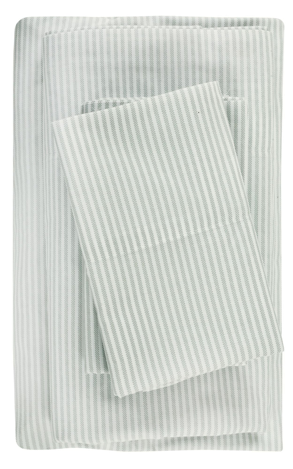 Premium Egyptian Cotton Easy Care 300 Thread Count Cotton Rich Percale Sheet Set, King, Grey Stripes - Luxury Bed Sheet Set with Deep Pockets Detail