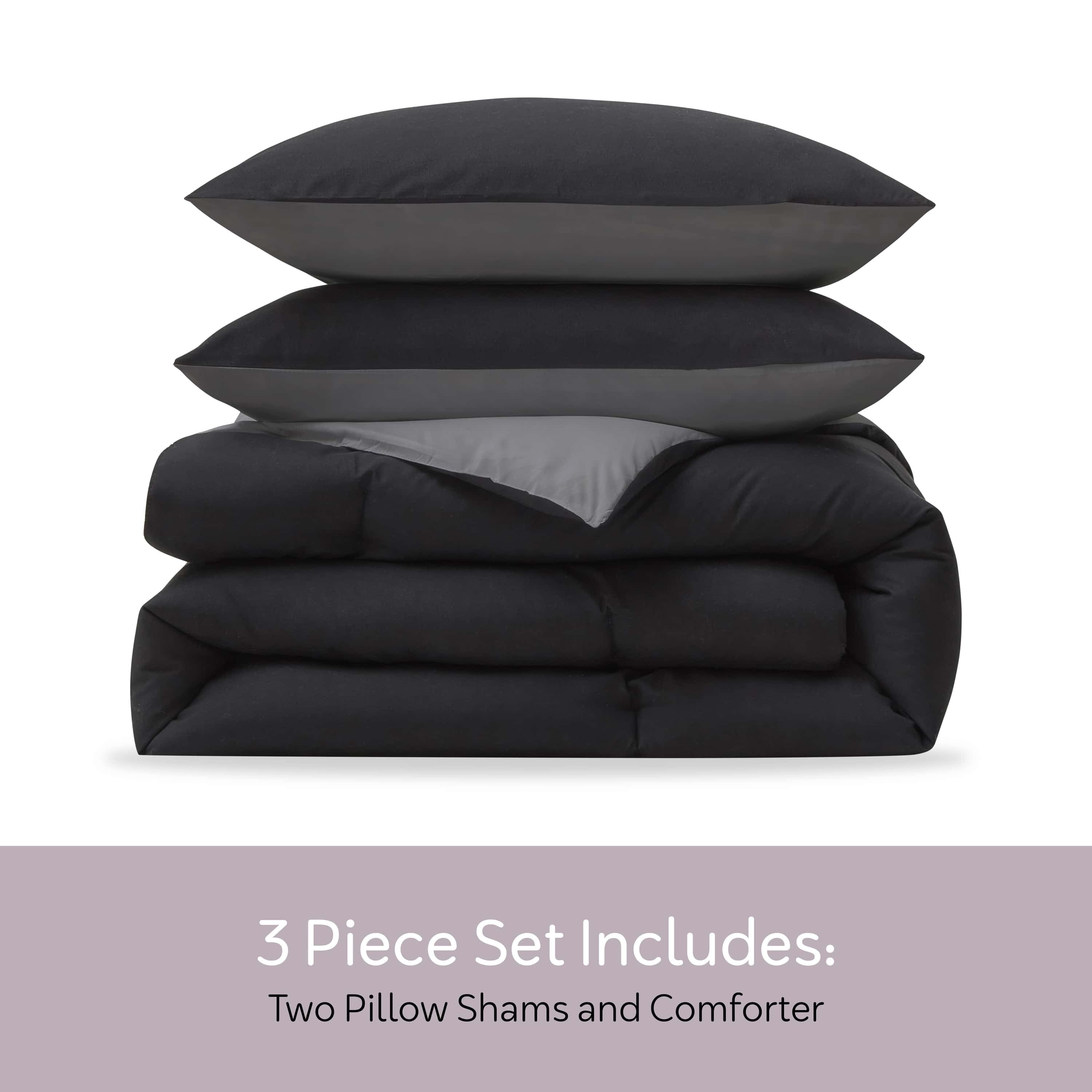 Heavyweight Warmth Comforter Sets, All Season Lightweight Reversible Queen Comforter Set, 3-Pc Bedding Sets, Black/Charcoal gray - Cloud-Like Soft Lightweight Bed Comforter Detail