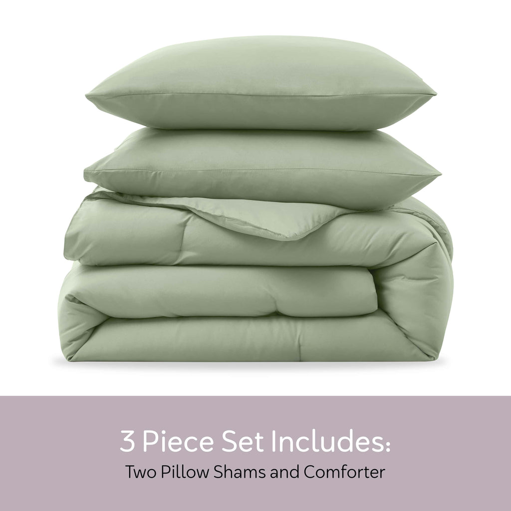 Fluffy Down Alternative Comforter Sets, All Season Lightweight Solid Queen Comforter Set, 3-Pc Bedding Sets, Sage Green - Cloud-Like Soft Lightweight Bed Comforter Detail