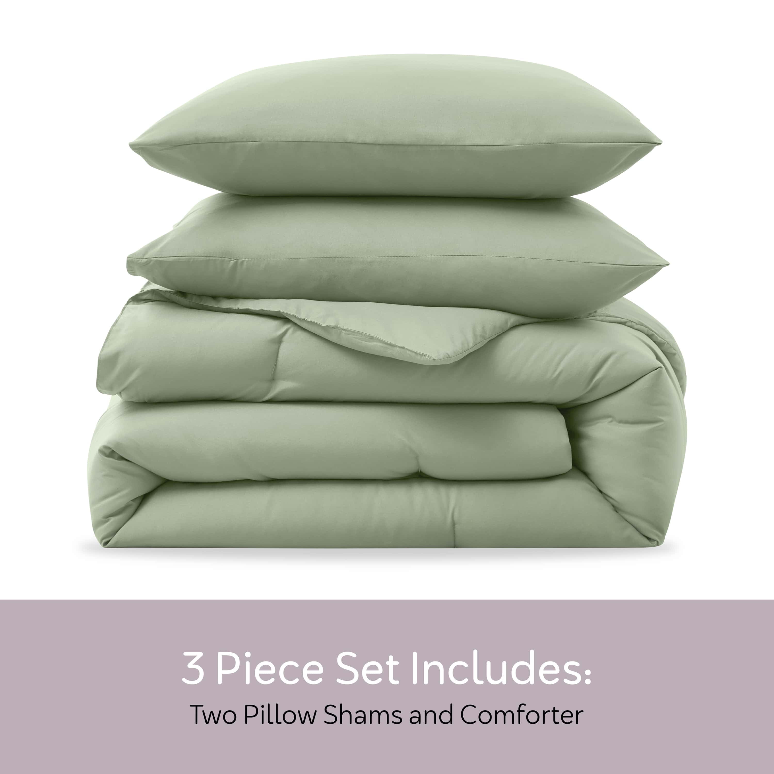 Fluffy Down Alternative Comforter Sets, All Season Lightweight Solid Queen Comforter Set, 3-Pc Bedding Sets, Sage Green - Cloud-Like Soft Lightweight Bed Comforter Detail