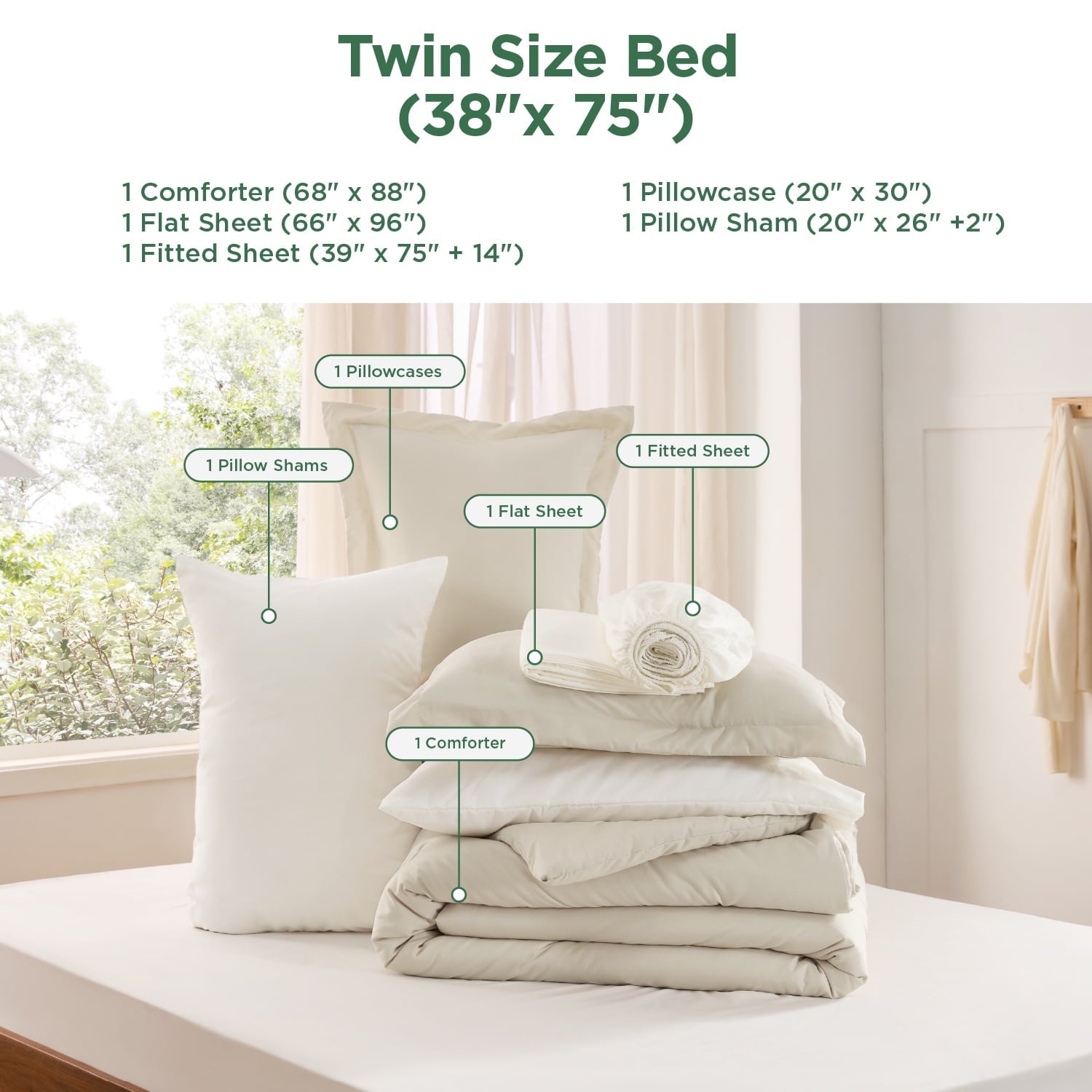 Fluffy Down Alternative Twin Comforter Set Beige, 5 Pieces Lightweight Twin Bedding Sets Boho with Comforter, Sheet, Pillowcase & Sham - Cloud-Like Soft Lightweight Bed Comforter Detail