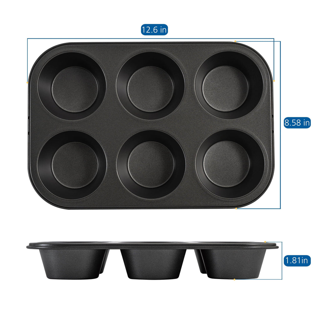 Time-Saving 6 Cup Jumbo Muffin Pan, Non-Stick Bakeware,3.4 inch Diameter Cups,Gray,Carbon Steel - Kitchen Gadget Tool for Quick Food Prep Detail