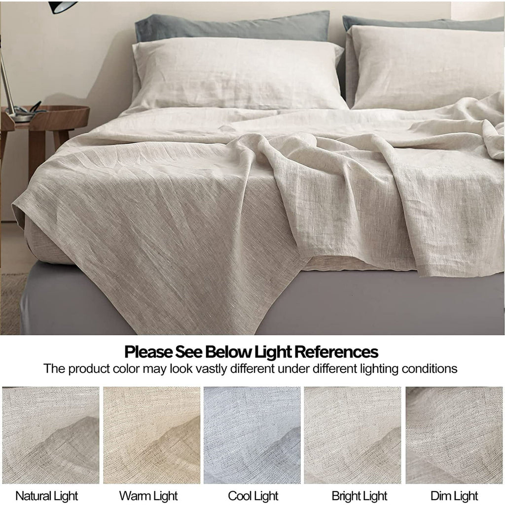 Cooling Sateen 100% Linen Sheet Set Solid Color-4 Pcs Washed French Linen Bed Sheets(1 Flat Sheet,1 Fitted Sheet,2 Pillowcases)-Brea... - Premium Ultra-Soft Pillowcase Pair for Sleeping Detail