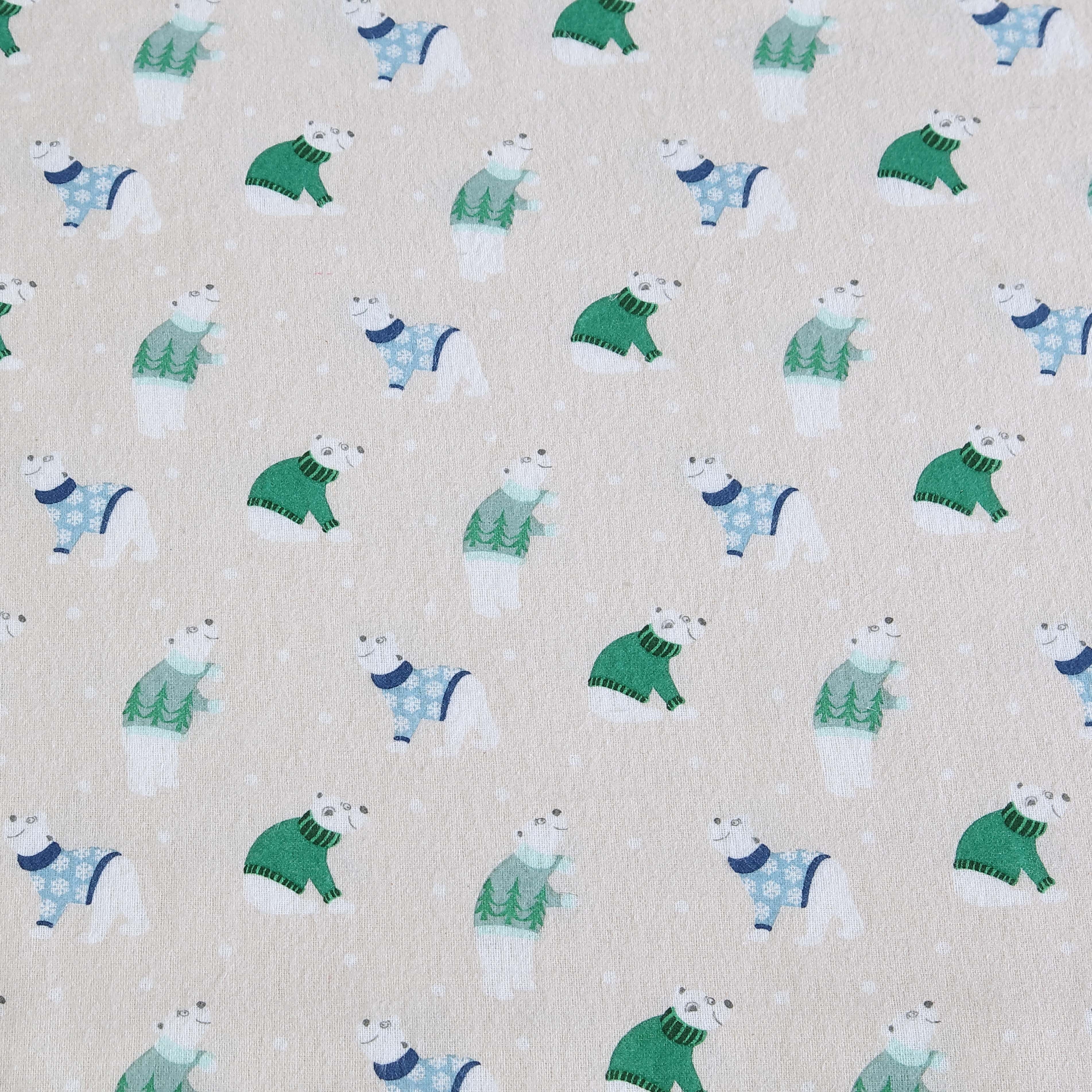 Wrinkle-Resistant Winter Nights Cotton Flannel Sheet Set, King, Holiday Bears - Premium Ultra-Soft Pillowcase Pair for Sleeping Detail