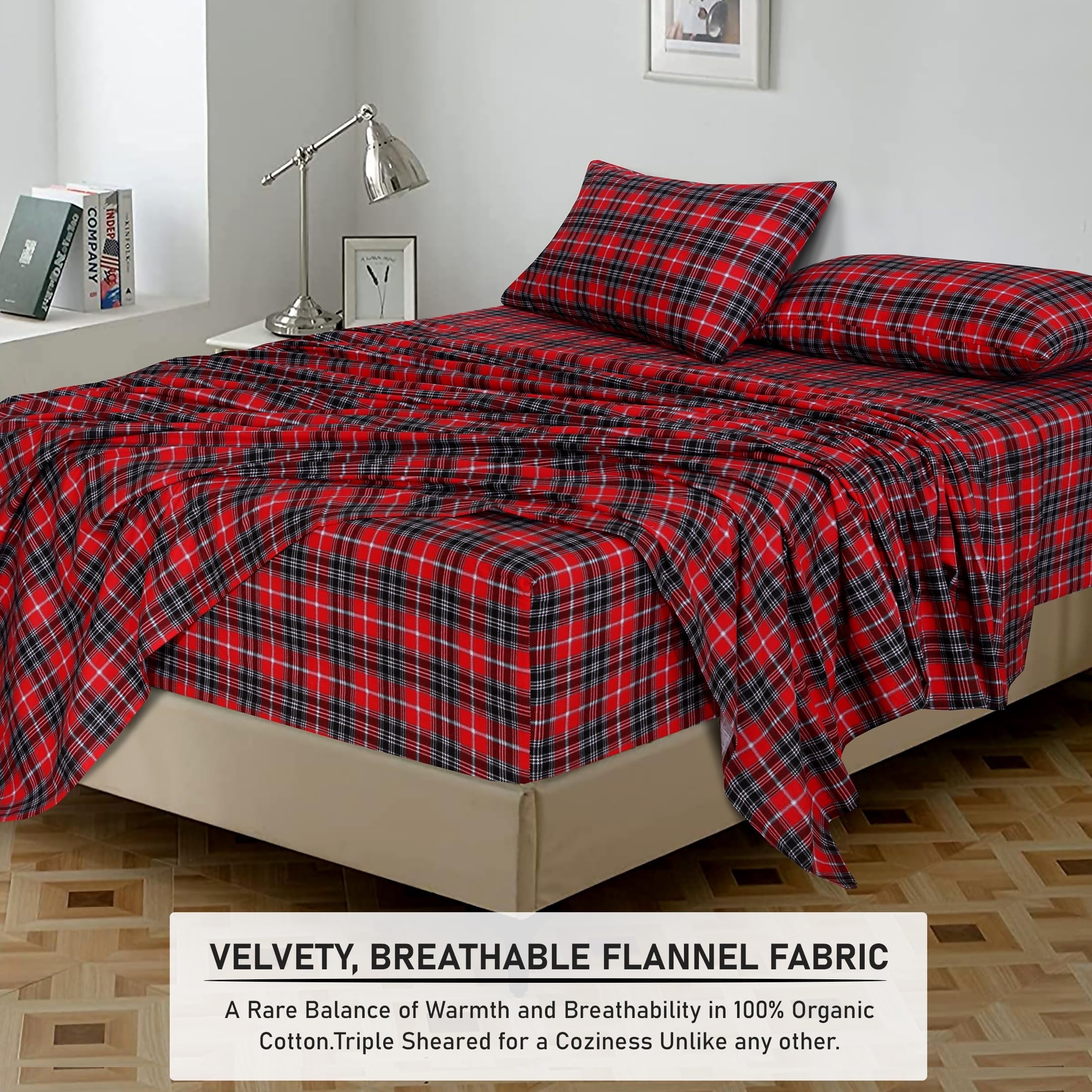 Breathable Luxury Flannel Sheets Queen Size - 100% Cotton Double Brushed Bed Sheets, Deep Pockets 16 Inches Queen Sheet Set, All Season... - Luxury Bed Sheet Set with Deep Pockets Detail