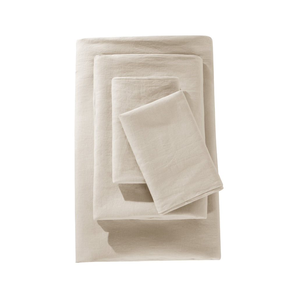 Breathable Luxury Natural Linen Cotton Bed Sheets Set, Deep Pocket - Breathable - Durable - 4 Pieces (Linen, Queen) - Breathable Egyptian Cotton Flat & Fitted Sheets Detail