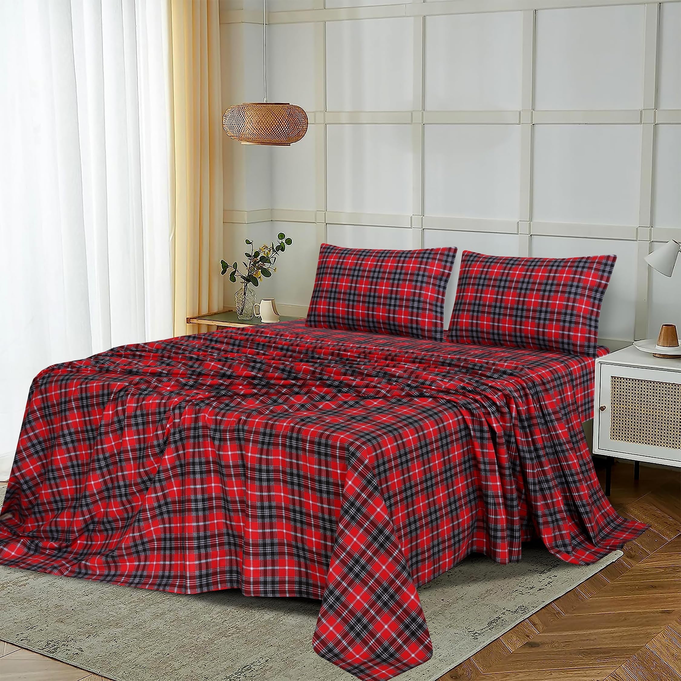 Breathable Luxury Flannel Sheets Queen Size - 100% Cotton Double Brushed Bed Sheets, Deep Pockets 16 Inches Queen Sheet Set, All Season... - Luxury Bed Sheet Set with Deep Pockets Detail