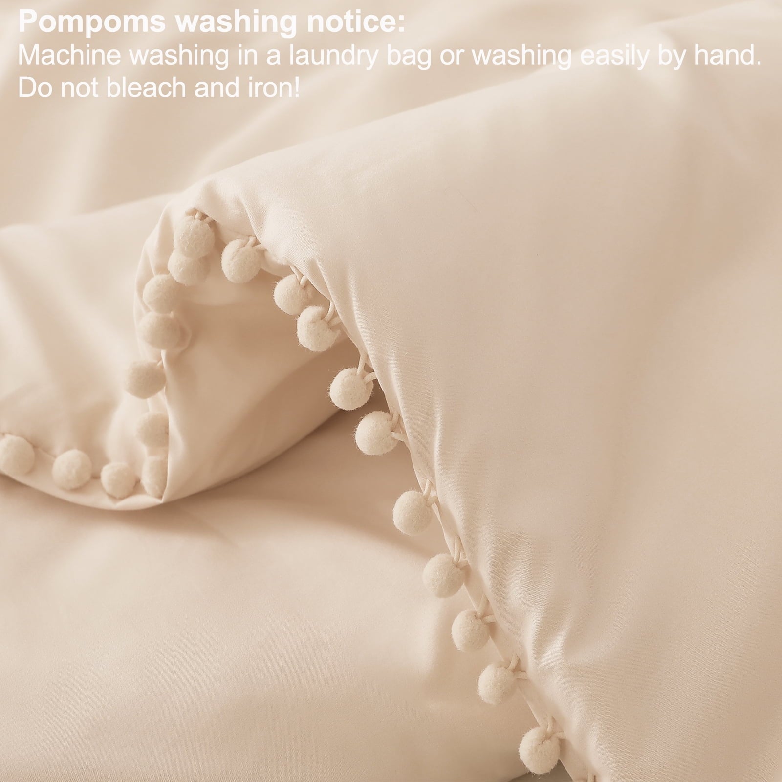 Hypoallergenic Cloud Boho Pom Pom Ball Fringe King Size Comforter Set, 3 Pieces Beige Lightweight Down Alternative Bedding Comforter Sets ... - All-Season Down Alternative Comforter Insert Detail