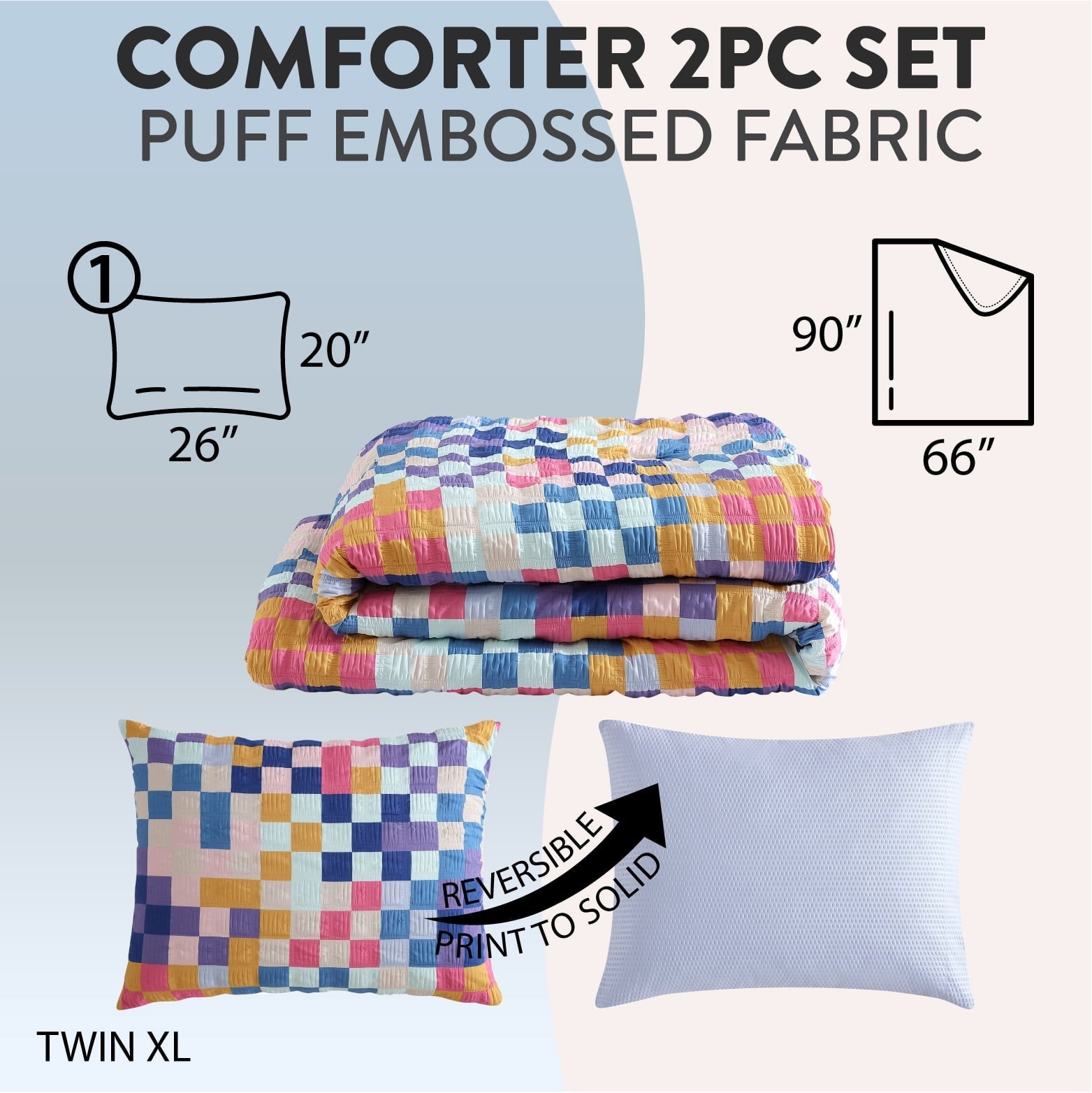 Fluffy Down Alternative 2-Piece Textured Multi-Check Comforter Set, Twin/TwinXL - Hypoallergenic Ultra-Fluffy Quilt for Winter Detail