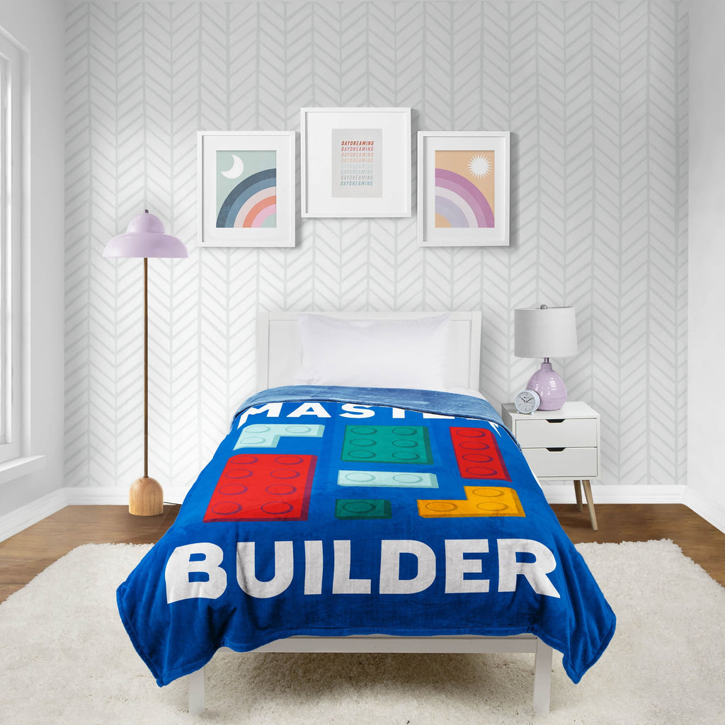 Reversible Sherpa Master Builder Kids Blue Silk Touch Throw Blanket 62" x 90" Ultra-Soft and Cozy - Lightweight Plush Warm Blanket for All Seasons - Default Title