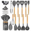 Heavy Duty Silicone Cooking Utensils Set, 446°F Heat Resistant Wooden Handle Cooking Kitchen Utensils Spatula Set with Holder fo... - High-Precision Culinary Tool for Baking & Cooking - Default Title