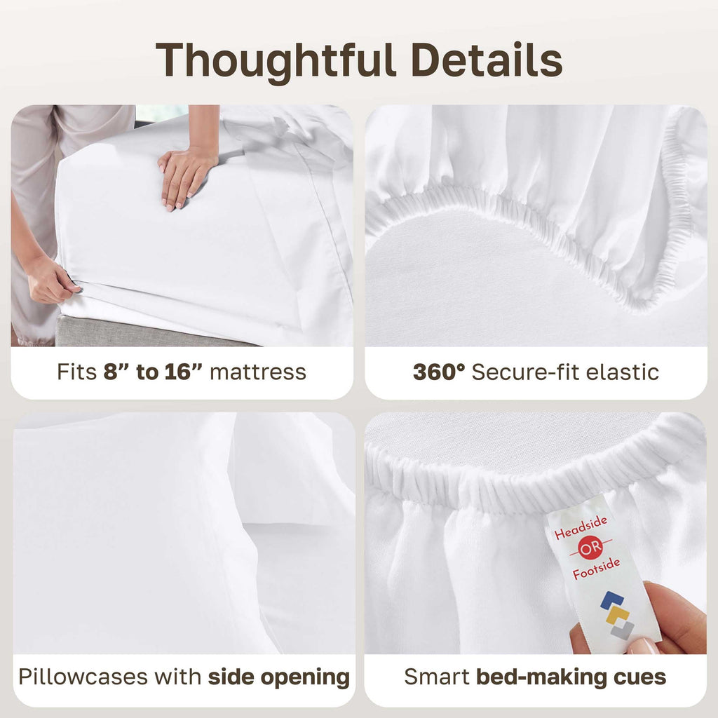 Cooling Sateen 100% Cotton Queen Sheets Set - 600 Thread Count 100% Cotton Sheets Queen, Sateen Deep Pocket Adult/Teen 4 Piece Bed Sh - Premium Ultra-Soft Pillowcase Pair for Sleeping Detail
