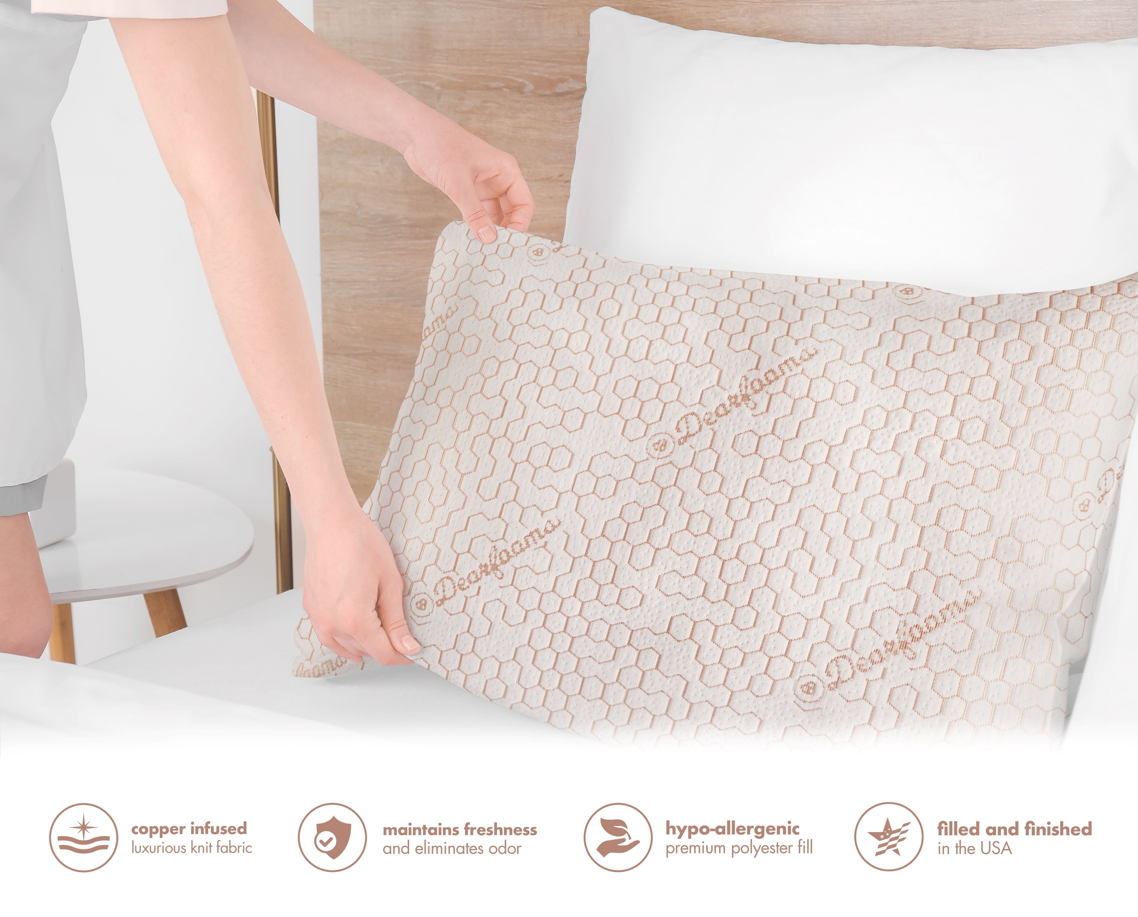 Decorative Plump Cozy Copper Infused Bed Pillow Standard, White - Orthopedic Shredded Foam Bed Pillow Set Detail