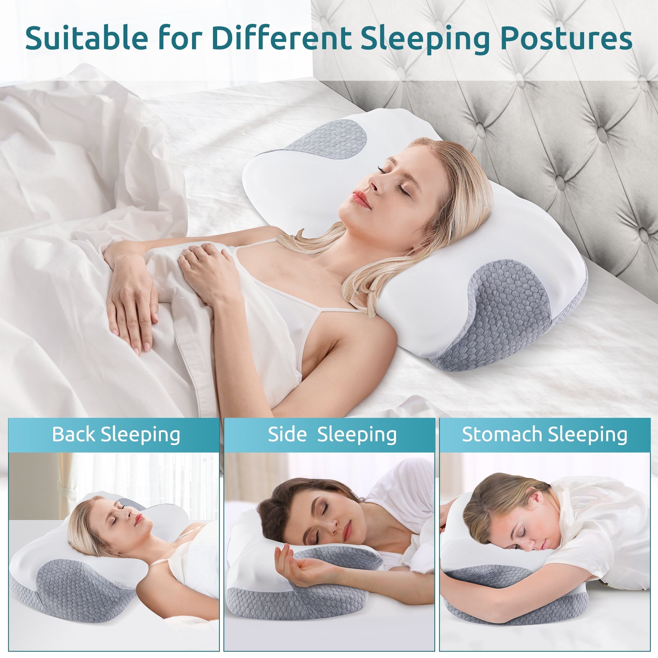 Fluffy Shredded Cervical Memory Foam Pillow Neck Bed Pillow for Pain Relief Sleeping, Ergonomic Orthopedic for Side Back and Stomach ... - Hotel Quality Plush Sleeping Pillows Detail