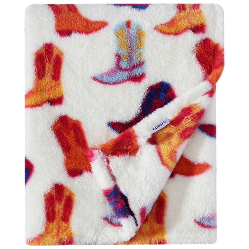 Decorative Knitted 50" x 60" Cowboy Western Faux Fur Throw for Teens and Young Adults - Cozy Fleece Throw Blanket for Couch & Bed Detail