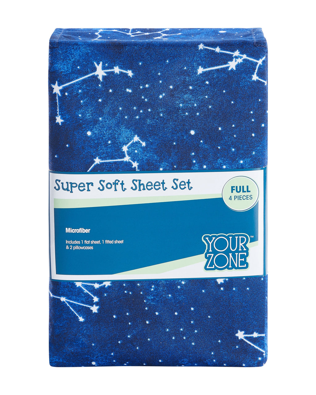 Cooling Sateen Kids Soft Microfiber Sheet Set, Navy Blue Stars, Full, 4 Pieces, Easy Care - Premium Ultra-Soft Pillowcase Pair for Sleeping Detail