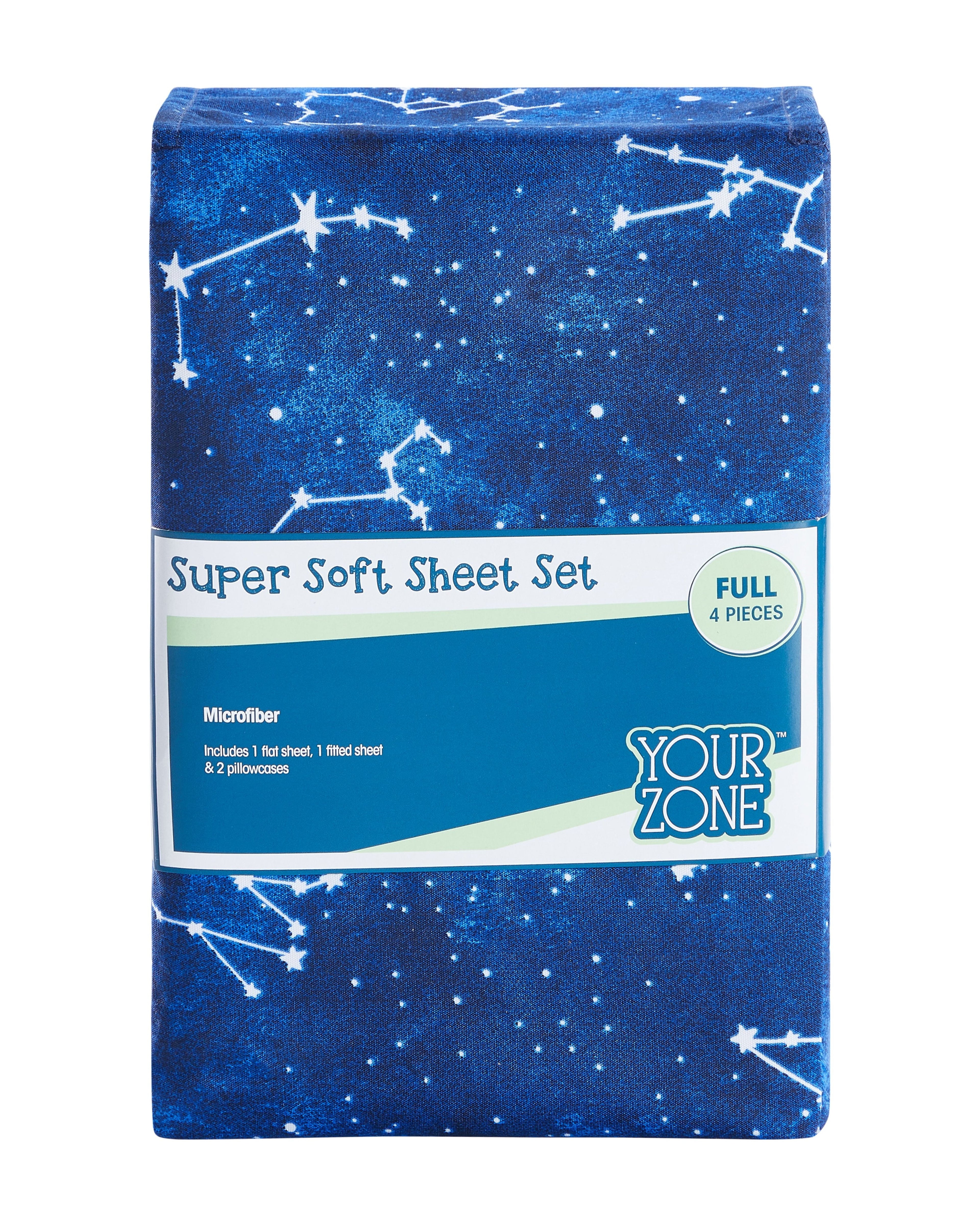 Cooling Sateen Kids Soft Microfiber Sheet Set, Navy Blue Stars, Full, 4 Pieces, Easy Care - Premium Ultra-Soft Pillowcase Pair for Sleeping Detail