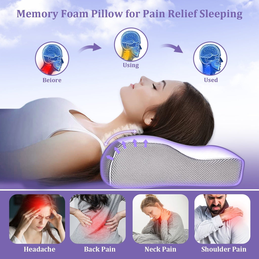 Decorative Plump Cervical Neck Pillow for Neck Pain Relief, Ergonomic Memory Foam Pillow Bed Pillows for Body Side Back Stomach Sleepi... - Decorative Throw Pillow Cushion for Sofa & Bed Detail