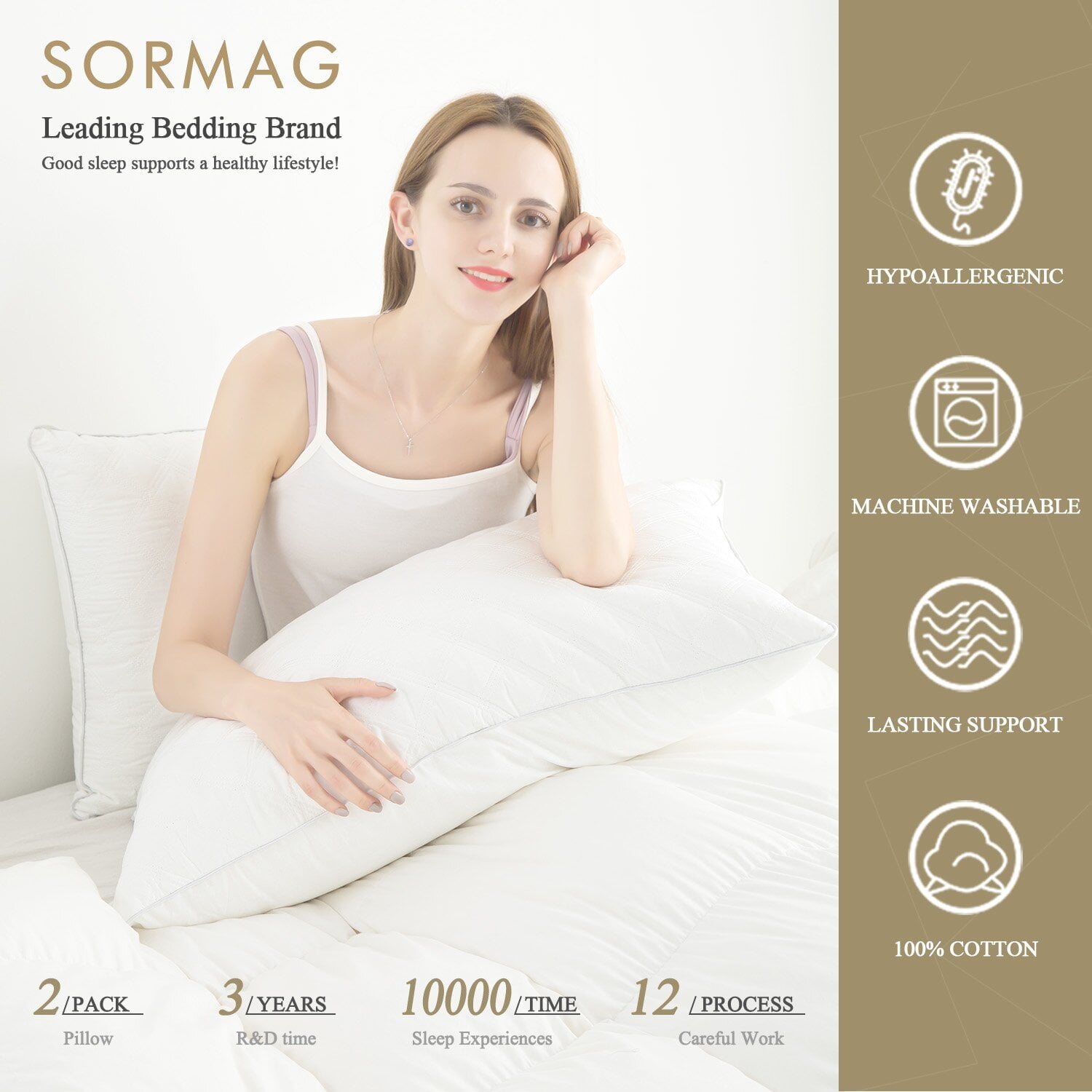 Orthopedic Support Bed Pillows Queen Size Set of 2 Pillows for Bed 2 Pack Cooling Hotel Collection Down Alternative Pillows 20 x 30 inches - Decorative Throw Pillow Cushion for Sofa & Bed Detail