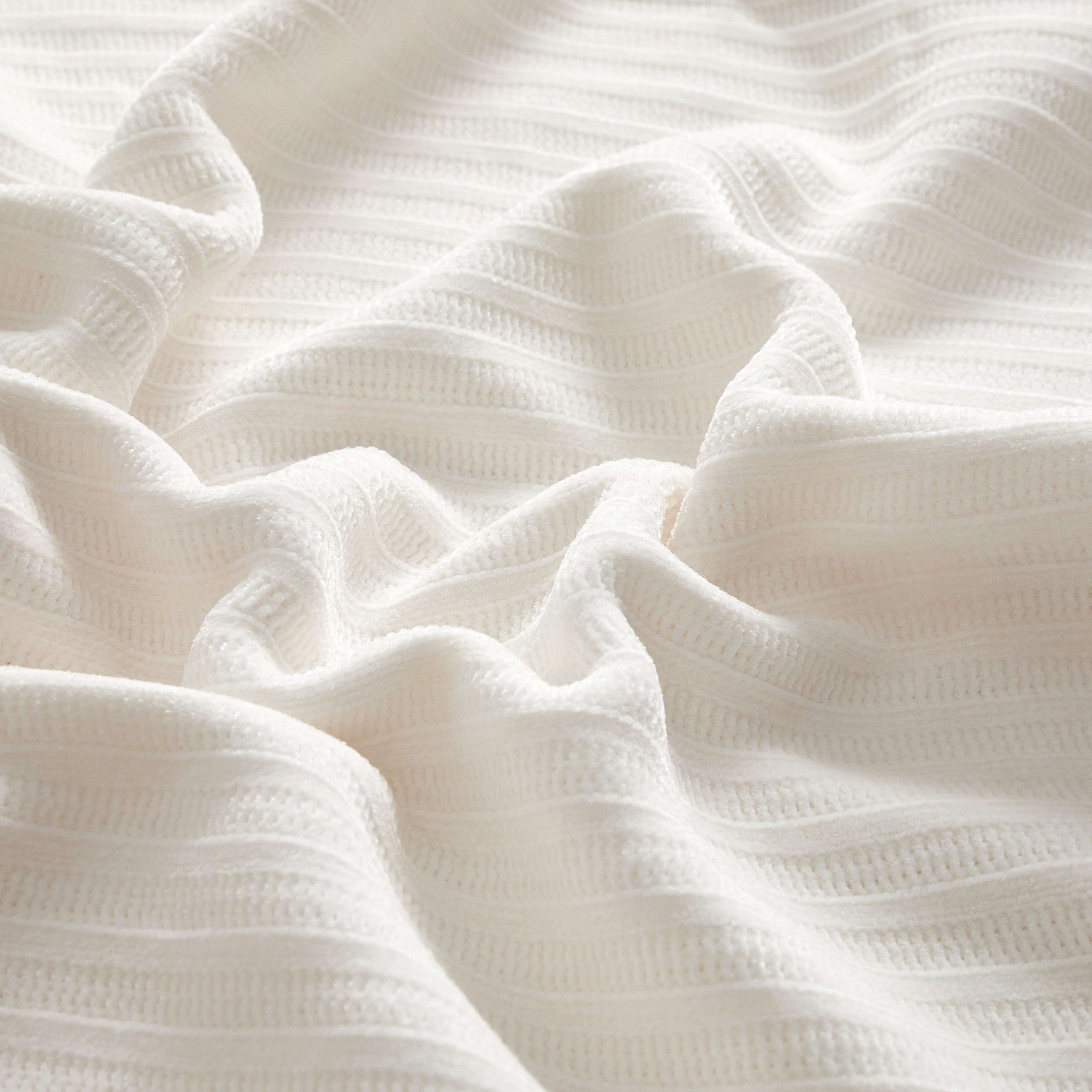 Decorative Knitted Cozy Chenille Reverse to Plush Soft Couch Throw, Vanilla Dream, Standard Size - Lightweight Plush Warm Blanket for All Seasons Detail