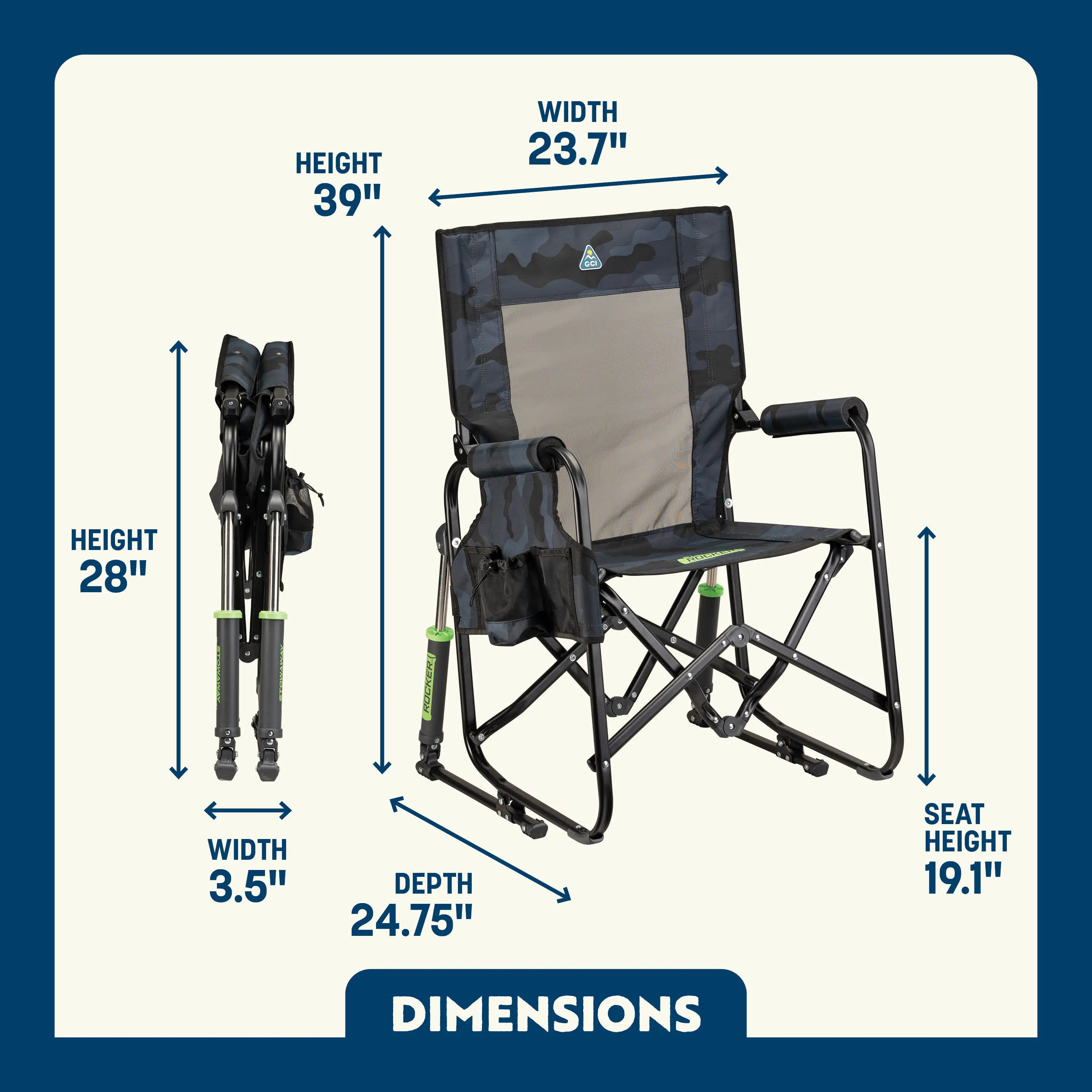 Luxury Camp Stowaway Rocker - Choice 794 - RoadTrip Rocker Smooth Motion Camp Chair Detail