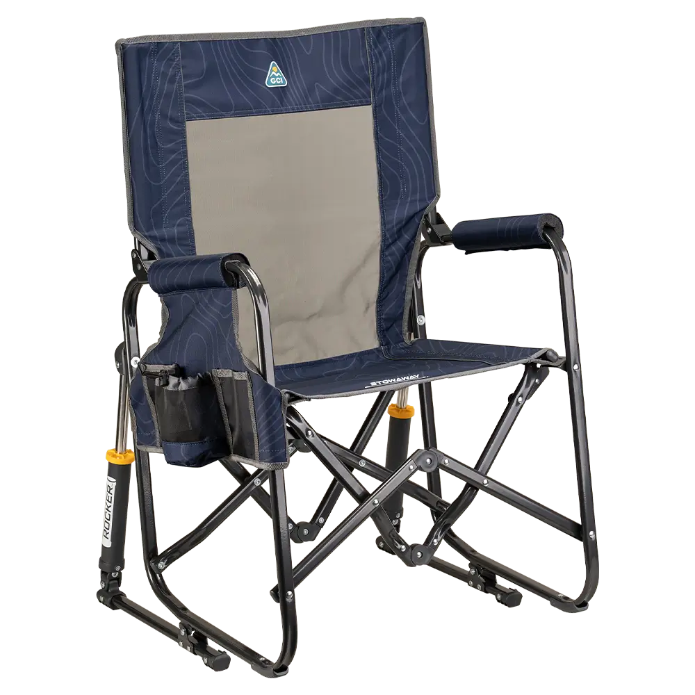 Luxury Camp Stowaway Rocker - Choice 794 - RoadTrip Rocker Smooth Motion Camp Chair - Navy Topo