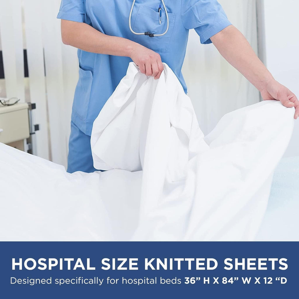 Wrinkle-Resistant 2 Pack Fitted Hospital Bed Sheets with Elastic All Around for a Perfect Fit - Cotton Rich Soft Knitted Jersey Sheet, ... - Cooling Hotel Quality Bedding Sheets and Pillowcases Detail