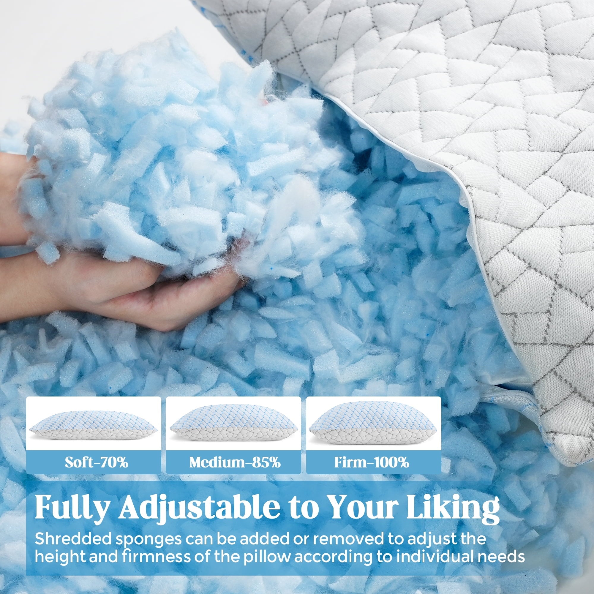 Fluffy Shredded Shredded Memory Foam Pillows Standard Size Set of 2, Regulating Reversible Cooling Pillow Bed Pillow for Bed, Adjusta... - Orthopedic Shredded Foam Bed Pillow Set Detail
