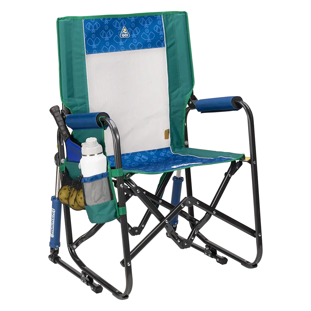 Luxury Camp Stowaway Rocker - Choice 794 - RoadTrip Rocker Smooth Motion Camp Chair - Pickleball Green