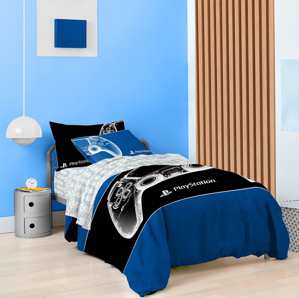 All-Season X-Ray Kids 2 Piece Blue Reversible Comforter and Pillowcase Set, Twin/Full - Luxurious Quilted Duvet Cover Set Detail