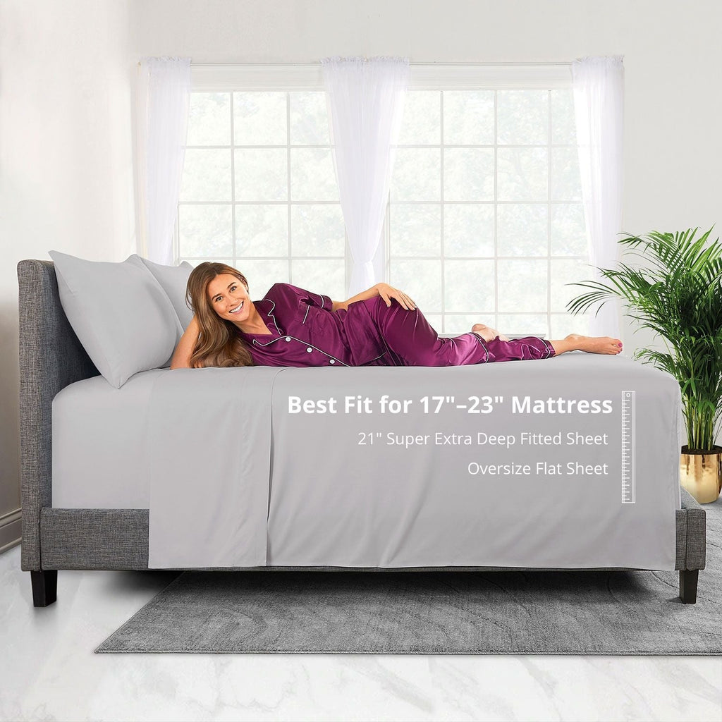 Ultra-Soft Bedding 21” King Extra Deep Pocket Sheets - Deep King Fitted Sheet - Super And Ultra Deep Sheet - For Deep Mattress -... - Luxury Bed Sheet Set with Deep Pockets Detail