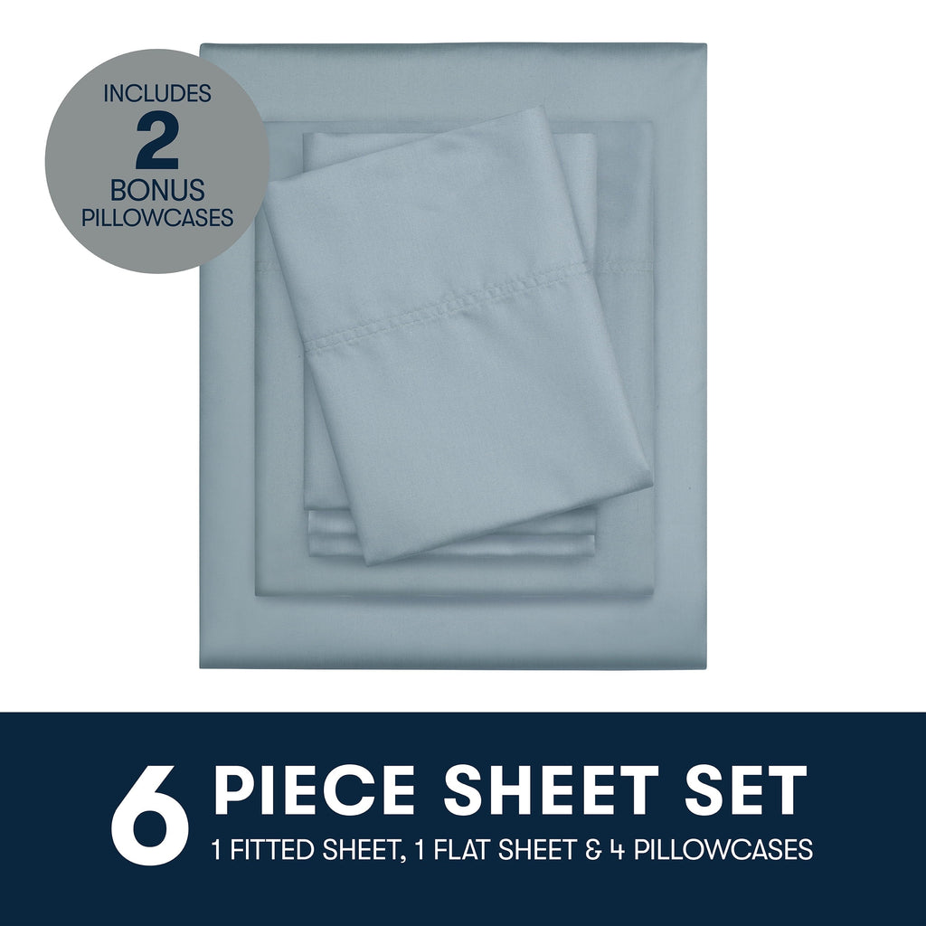 Wrinkle-Resistant 6-Piece 800 Thread Count Lead Cotton Rich Adult Bed Sheet Set, King - Deep Pocket - Cooling Hotel Quality Bedding Sheets and Pillowcases Detail
