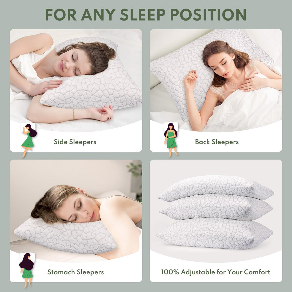Decorative Plump Cooling Memory Foam Queen Pillows for bed 2 Pack,Adjustable Support & Heat Dissipation Tech for Side,Back,Stomach & H... - Hotel Quality Plush Sleeping Pillows Detail