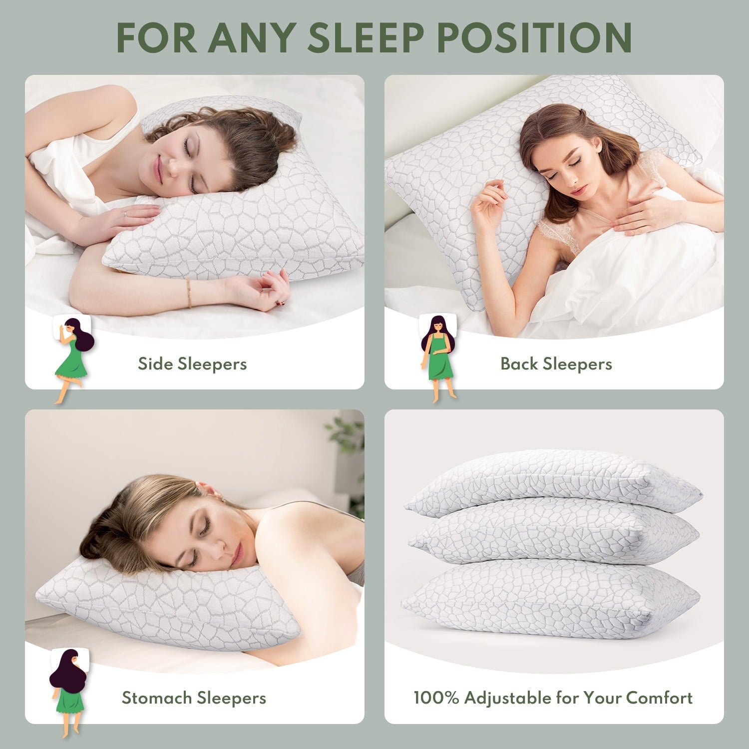 Decorative Plump Cooling Memory Foam Queen Pillows for bed 2 Pack,Adjustable Support & Heat Dissipation Tech for Side,Back,Stomach & H... - Hotel Quality Plush Sleeping Pillows Detail
