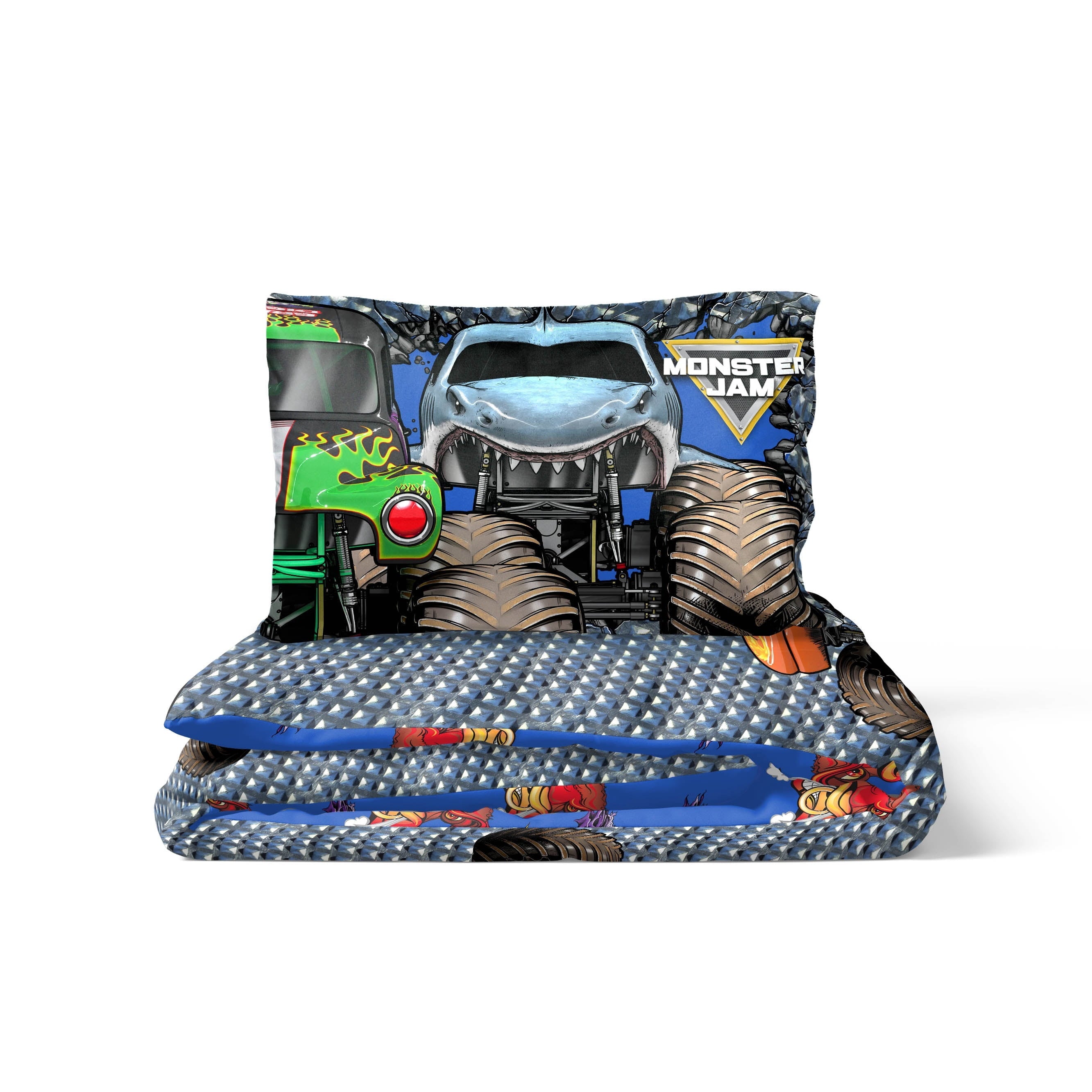 Luxurious Quilted Monster Jam Smash & Mash Kids Multicolor 2 Piece Reversible Comforter and Pillowcase Bedding Set, Twin/Full - Hypoallergenic Ultra-Fluffy Quilt for Winter Detail