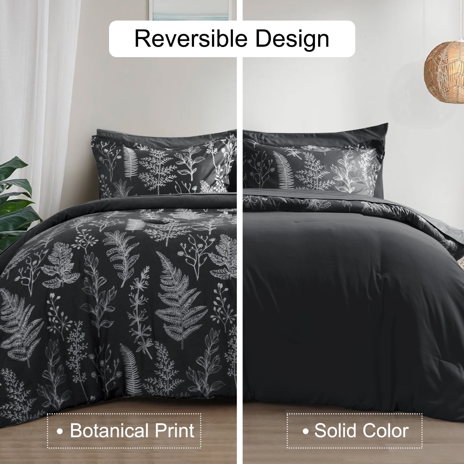 Luxurious Quilted 3 Pieces Printed Comforter Set Queen Size, Lightweight Botanical Floral Bed in a Bag, Ultra Soft Bedding Set with 1 R... - All-Season Down Alternative Comforter Insert Detail